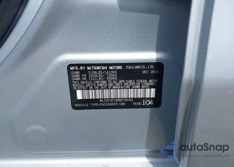 2024 Mitsubishi Mirage G4 Black Edition из США, поврежденный, VIN ML32FUFJ3RHF19143